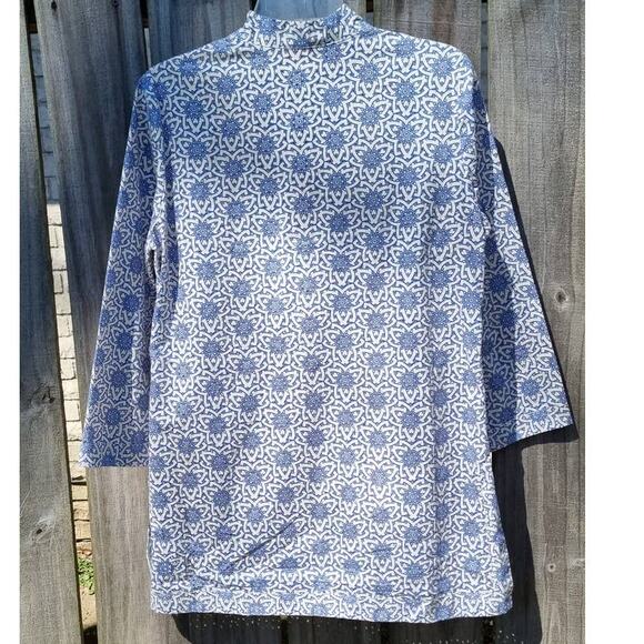 Tory Burch Blue Printed Gretchen Cotton Tunic Women's Size 10 - Picture 3 of 9